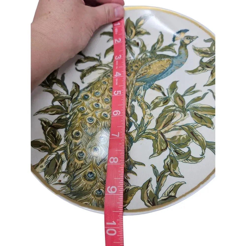4 Pottery Barn 9.5 in Ceramic Peacock Salad Plates Formal Microwave Dishwasher